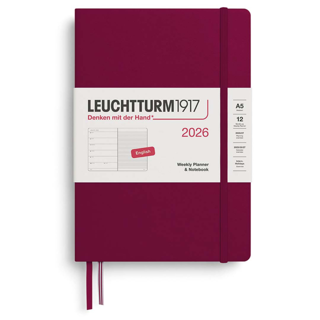 Kalenteri Weekly Planner & Notebook 2026 A5 Port Red