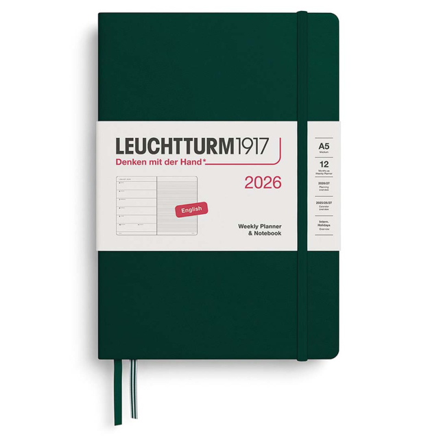 Kalenteri Weekly Planner & Notebook 2026 A5 Forest Green