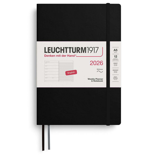 Kalenteri Weekly Planner & Notebook 2026 A5 Soft Cover Black