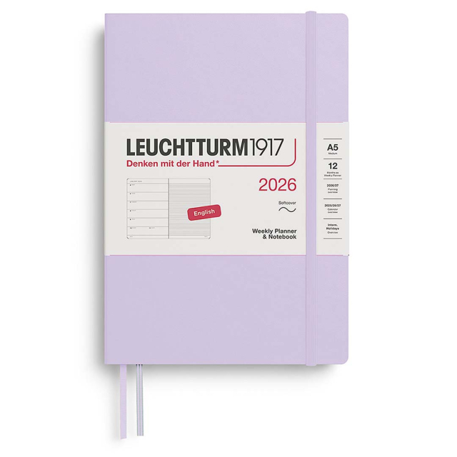 Kalenteri Weekly Planner & Notebook 2026 A5 Soft Cover Lilac