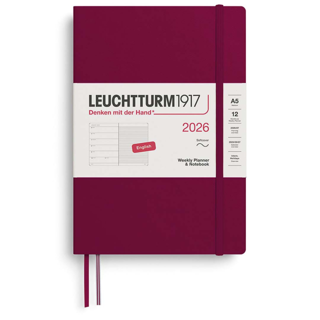 Kalenteri Weekly Planner & Notebook 2026 A5 Soft Cover Port Red