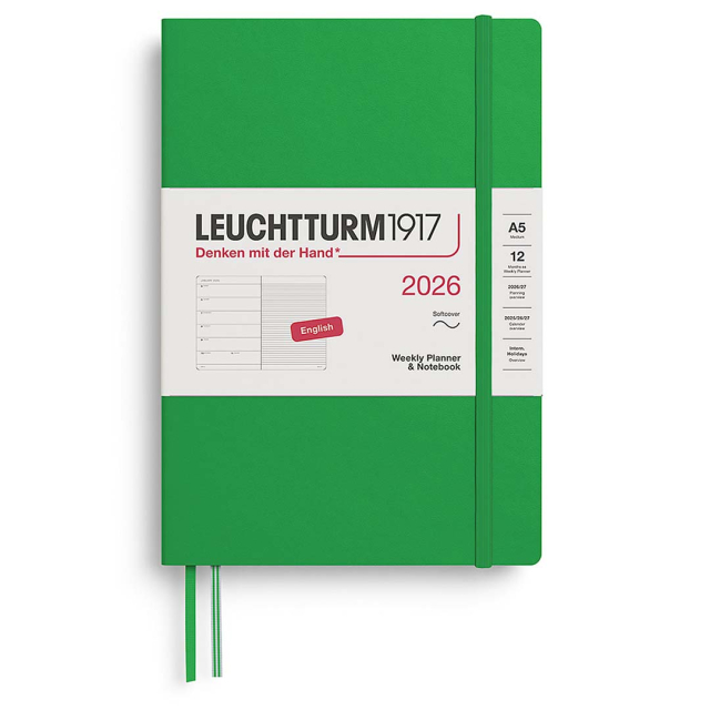 Kalenteri Weekly Planner & Notebook 2026 A5 Soft Cover Spring Leaf