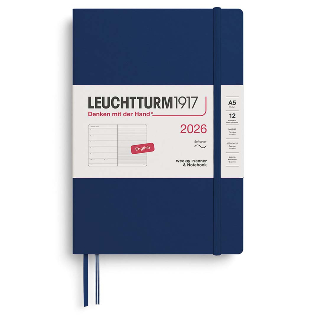 Kalenteri Weekly Planner & Notebook 2026 A5 Soft Cover Navy