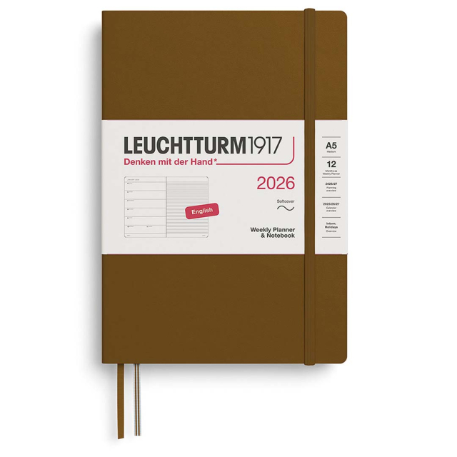 Kalenteri Weekly Planner & Notebook 2026 A5 Soft Cover Spice Brown