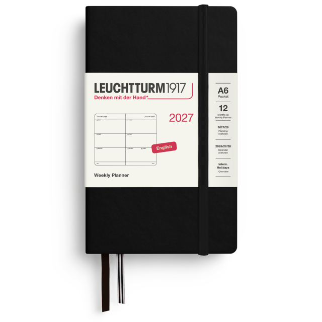Kalenteri Weekly Planner 2027 A6 Black