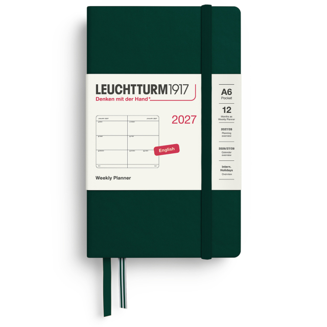 Kalenteri Weekly Planner 2027 A6 Forest Green