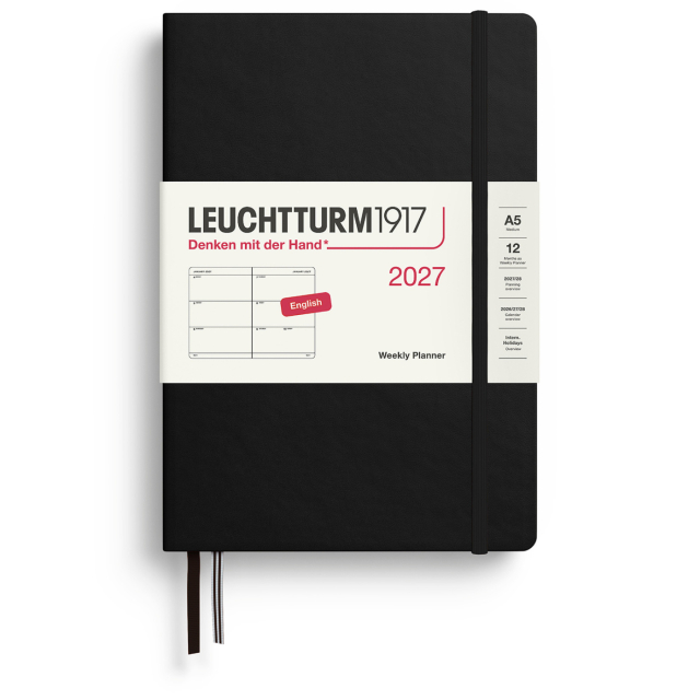 Kalenteri Weekly Planner 2027 A5 Black