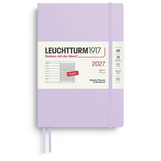 Kalenteri Weekly Planner & Notebook 2027 A5 Soft Cover Lilac