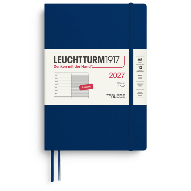 Kalenteri Weekly Planner & Notebook 2027 A5 Soft Cover Navy