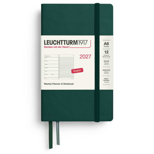 Kalenteri Weekly Planner & Notebook 2027 A6 Forest Green