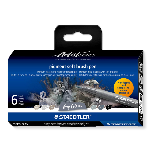 Pigment Arts Soft Brush Pen 6-setti Grey