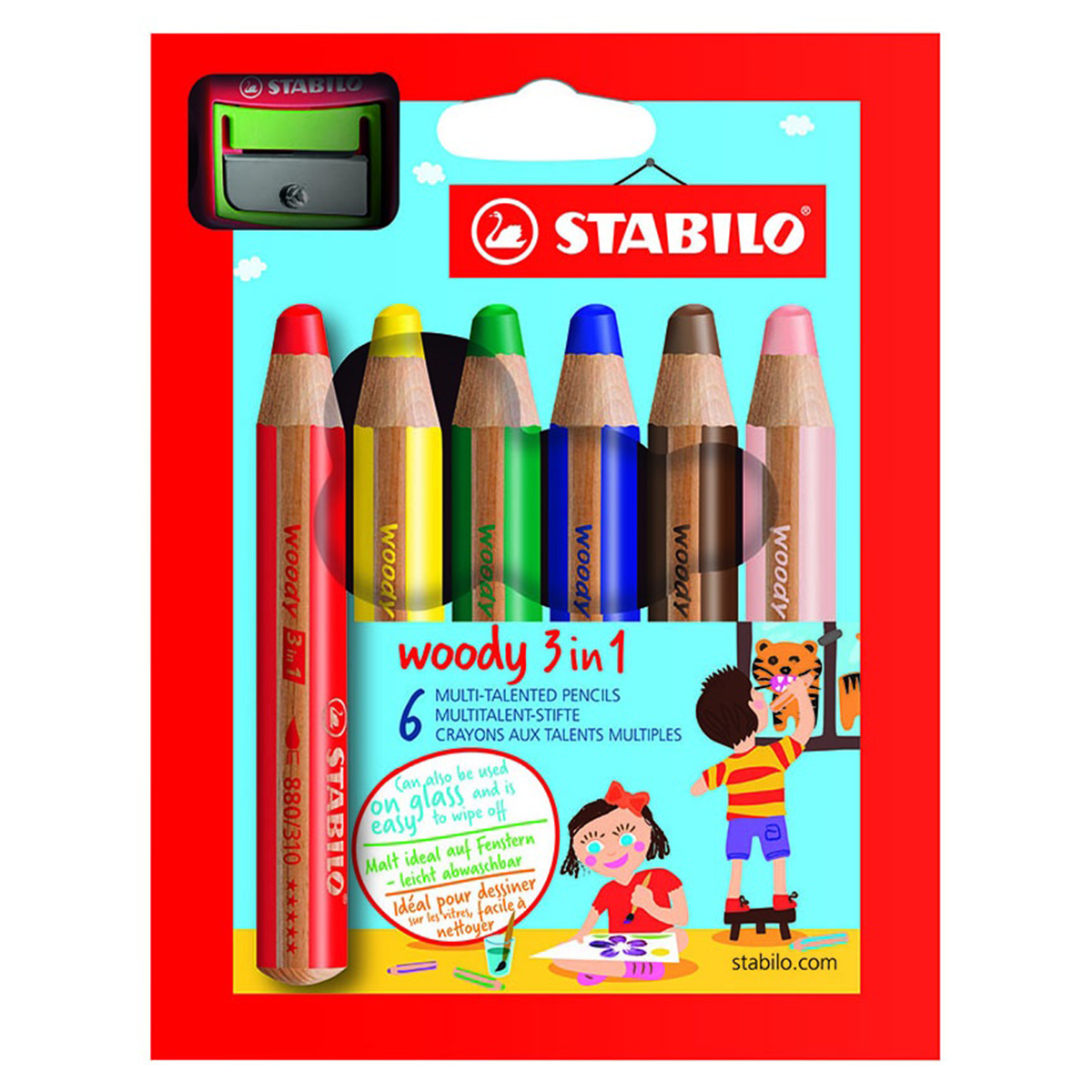 Woody 3-in-1 Värikynät 6-setti + teroitin (3v+) ryhmässä Kids / Lastenkynät / Lasten värikynät @ Pen Store (100443)