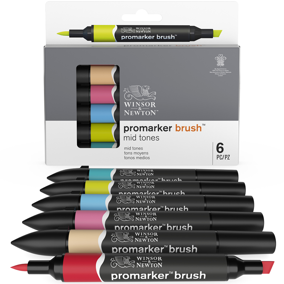 Brush Marker 6-setti Mid tones ryhmässä Kynät / Taiteilijakynät / Sivellinkynät @ Pen Store (100552)