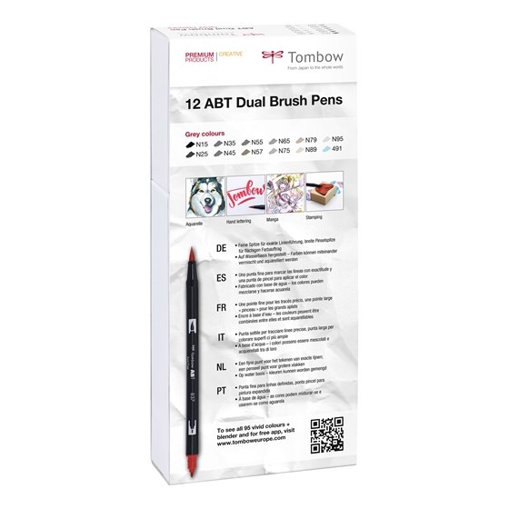 ABT Dual Brush Pen 12-setti Harmaa ryhmässä Kynät / Taiteilijakynät / Sivellinkynät @ Pen Store (101093)