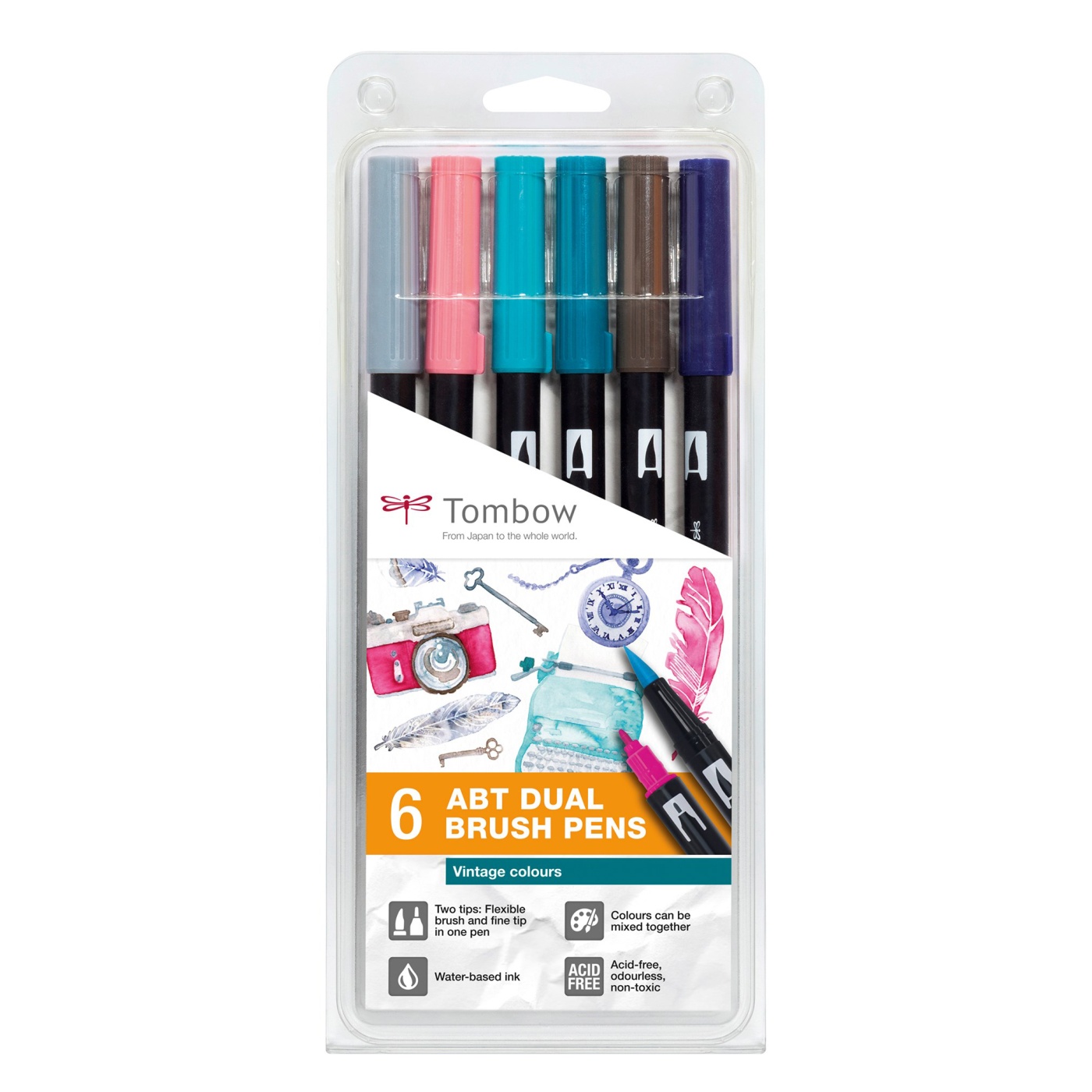 ABT Dual Brush Pen 6-setti Vintage ryhmässä Kynät / Taiteilijakynät / Sivellinkynät @ Pen Store (101107)