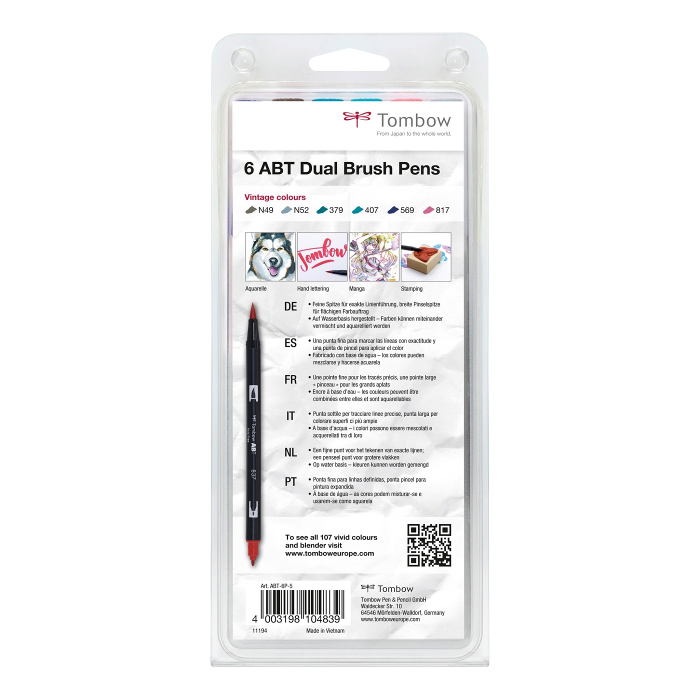 ABT Dual Brush Pen 6-setti Vintage ryhmässä Kynät / Taiteilijakynät / Sivellintussit @ Pen Store (101107)