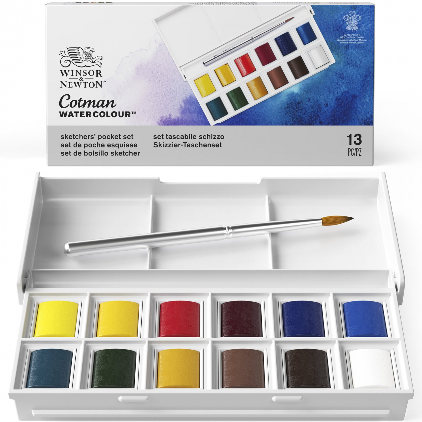 Cotman Akvarelliväri Sketchers Pocket Box 12 ½ - Kuppia ryhmässä Taiteilijatarvikkeet / Värit / Akvarellivärit @ Pen Store (107243)