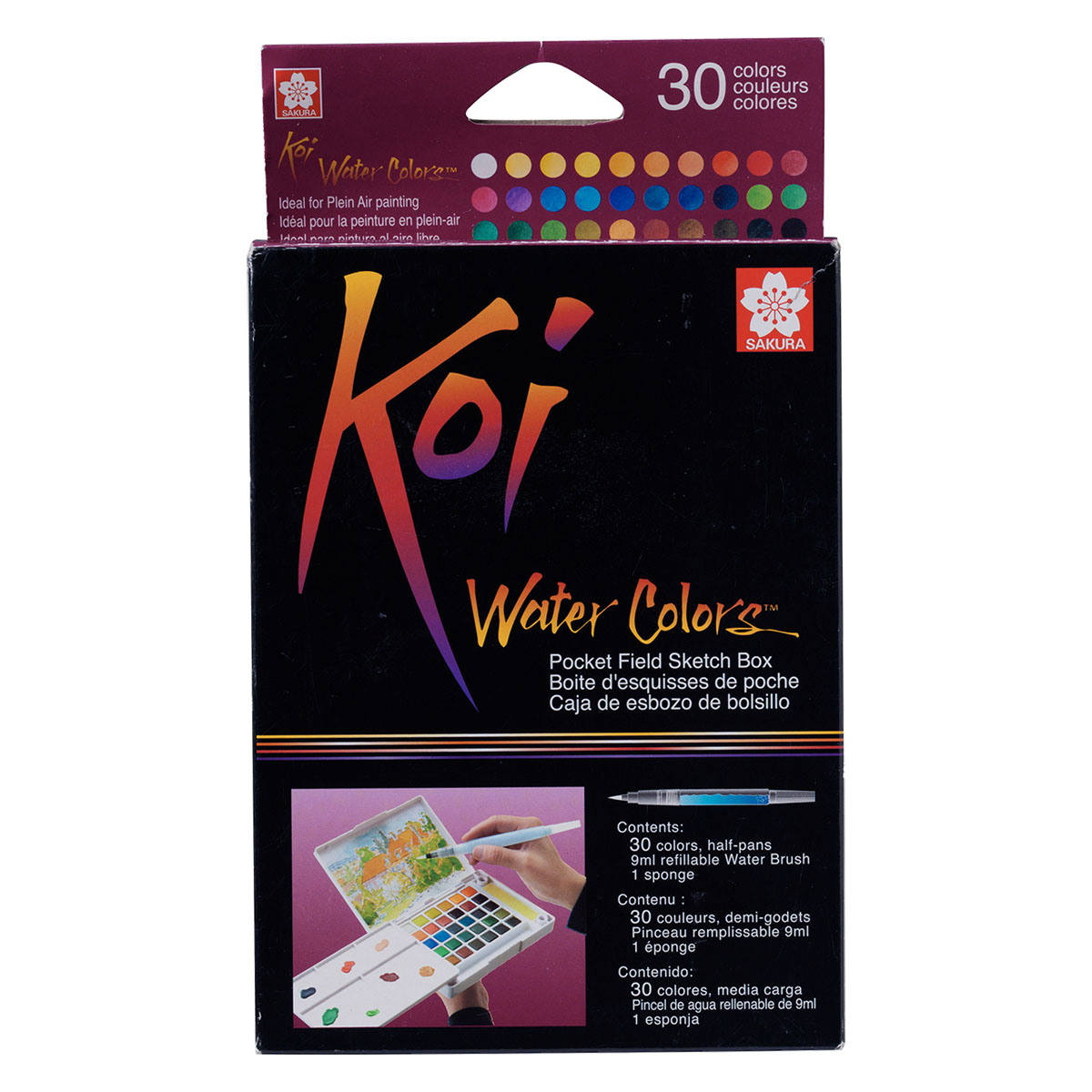 Koi Water Colors Pocket Field Sketch Box 30 + Brush ryhmässä Taiteilijatarvikkeet / Värit / Akvarellivärit @ Pen Store (125615)
