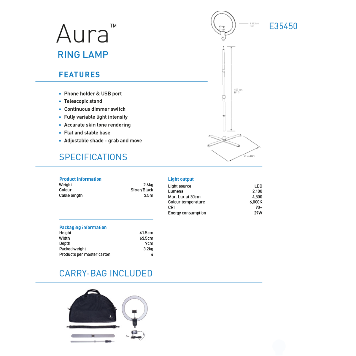 Aura Ring Floor Lamp ryhmässä Askartelu ja Harrastus / Harrastustarvikkeet / Valaisimet @ Pen Store (127936)