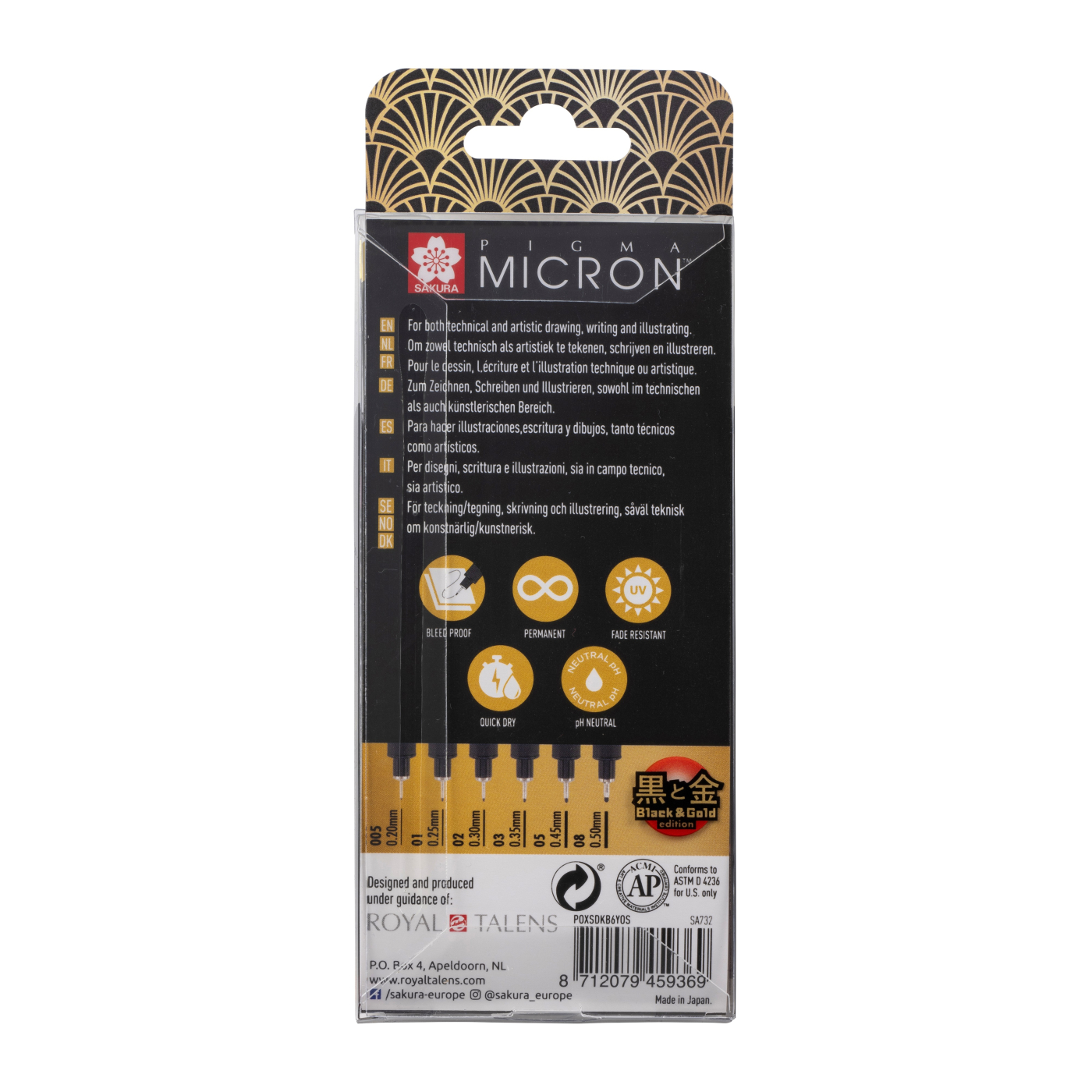 Pigma Micron Black & Gold Edition Fineliner 6-setti ryhmässä Kynät / Kirjoittaminen / Finelinerit @ Pen Store (129230)