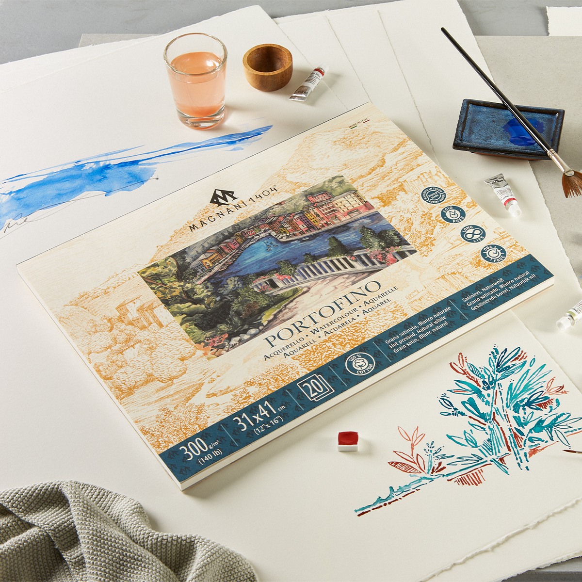 Akvarelliilehtiö Portofino 100% Puuvilla 300g Satin 31x41cm 20 Sheets