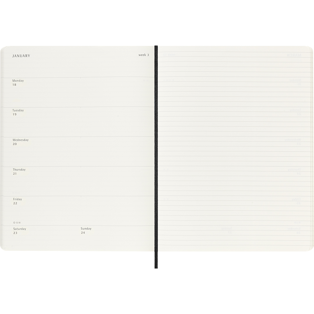 Kalenteri 18M WeekNote Soft Cover XL Black