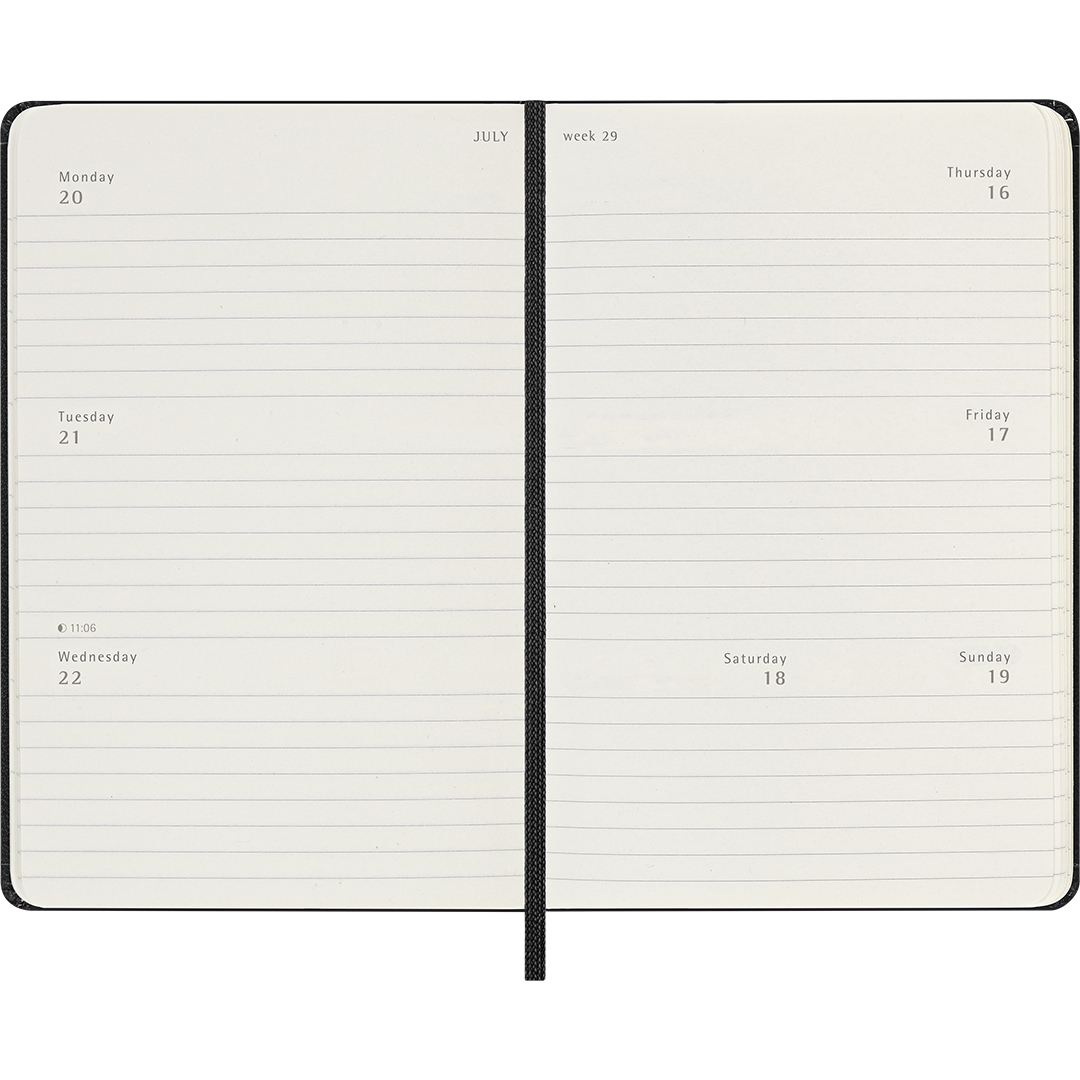 Kalenteri 18M Weekly Hard Cover Horisontell Pocket Black