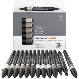Brush Marker Neutral tones 12-setti + Blender ryhmässä Kynät / Taiteilijakynät / Maalitussit @ Pen Store (100556)