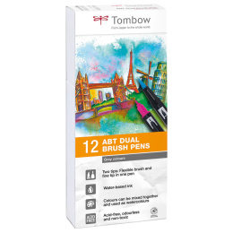 ABT Dual Brush Pen 12-setti Harmaa ryhmässä Kynät / Taiteilijakynät / Sivellinkynät @ Pen Store (101093)
