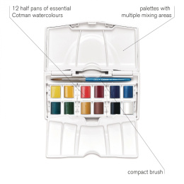 Cotman Akvarelliväri Pocket Box Plus 12 ½ - Kuppia ryhmässä Taiteilijatarvikkeet / Taiteilijavärit / Akvarellivärit @ Pen Store (107240)