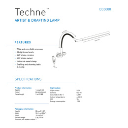 Techne Artist & Drafting Lamp ryhmässä Askartelu ja Harrastus / Harrastustarvikkeet / Valaisimet @ Pen Store (126506)