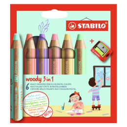 Woody 3-in-1 Värikynät Pastelli 6-setti + teroitin (3v+) ryhmässä Kids / Lastenkynät / Lasten värikynät @ Pen Store (127789)