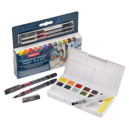 Line & Wash Paint Pan Set 12 puolikuppia ryhmässä Taiteilijatarvikkeet / Värit / Akvarellivärit @ Pen Store (128196)