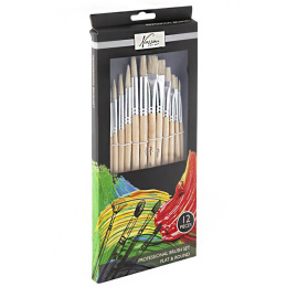 Sivellin Basic 12-setti Hog hair ryhmässä Taiteilijatarvikkeet / Siveltimet / Sivellinsetit @ Pen Store (128556)