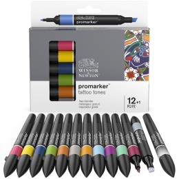 Promarker 12-setti + Blender (Tattoo Tones) ryhmässä Kynät / Taiteilijakynät / Maalitussit @ Pen Store (128781)