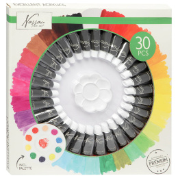 Acrylic Paint 12ml 30-set + palette ryhmässä Taiteilijatarvikkeet / Taiteilijavärit / Akryylivärit @ Pen Store (129364)