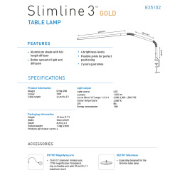 Slimline 3 LED Table Lamp Gold ryhmässä Askartelu ja Harrastus / Harrastustarvikkeet / Valaisimet @ Pen Store (132489)