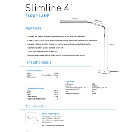 Slimline 4 Floor Lamp Brushed Steel ryhmässä Askartelu ja Harrastus / Harrastustarvikkeet / Valaisimet @ Pen Store (134054)