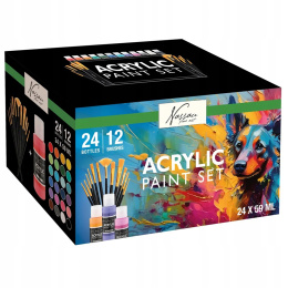 Akryylisetti 24 väriä (59 ml) + 12 sivellintä ryhmässä Taiteilijatarvikkeet / Taiteilijavärit / Akryylivärit @ Pen Store (134423)