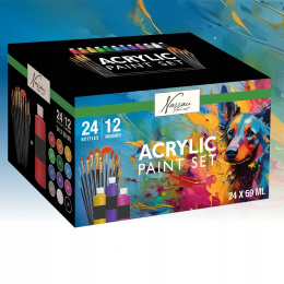 Akryylisetti 24 väriä (59 ml) + 12 sivellintä ryhmässä Taiteilijatarvikkeet / Taiteilijavärit / Akryylivärit @ Pen Store (134423)