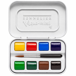l'Aquarelle Aqua-mini Akvarellisetti 8 puolikuppia + sivellin ryhmässä Taiteilijatarvikkeet / Taiteilijavärit / Akvarellivärit / Akvarellinapit @ Pen Store (138036)